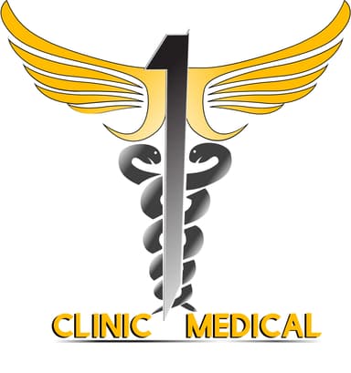 Clinic 1 Medical Logo - Professional Medical Caduceus with Golden Wings